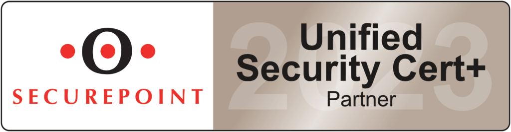 Zertifikat von Securepoint als Unified Security Cert+ Partner für 2023.